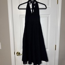J.Crew Black Halter Dress Textured A-Line Size 2 | Little Black Dress