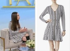 INC International Women Zip Up Long Sleeve Dress Black / White Jacquard sz M