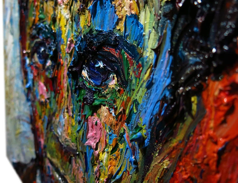 MODERNO HOMBRE G ARTE FIRMADO MASCULINO PINTURA AL ÓLEO RETRATO ABSTRACTO VINTAGE FORASTERO POP Foto 3 de 4