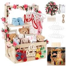Wooden Baby Shower Crate Closet, Personalized Baby Gift Basket with Adjustabl...