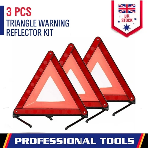 3 x Large Warning Car Triangle Reflective Road Emergency Breakdown Safety Hazard - Picture 1 of 18