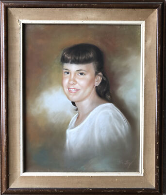 Vintage Pastel Drawing Portrait Of Young Woman Framed Artist Signed Gentry