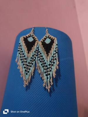 Tribal Earrings Native Large Boho American Seed Beads Handmade Earring