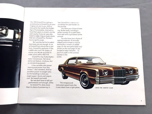 1972 Pontiac Sales Brochure Catalog Grand Prix Bonneville Catalina Firebird GTO Foto 2 de 4