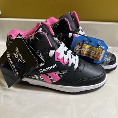 Reebok HEELYS Leopard Print Size 7 New Without Box Black, White, Pink