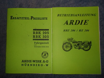 Spare parts price list Ardie RBK 205/505 & operating instructions Ardie RBZ 206/RZ 206