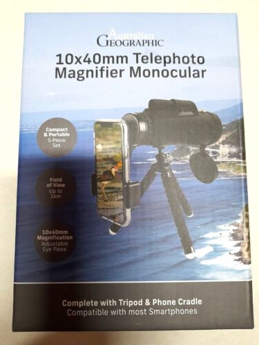 AUSTRALIAN GEOGRAPHIC 10 x 40mm Telephoto Magnifier Monocular + TRIPOD + CRADLE - 第 1/4 張圖片