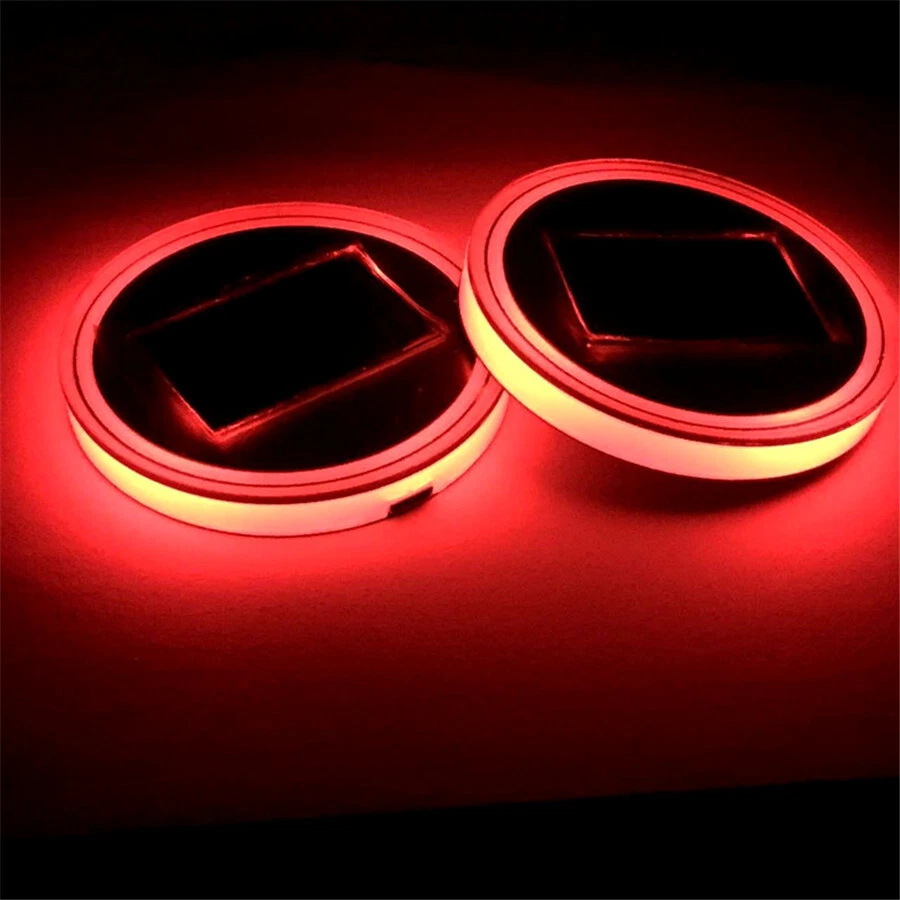2X Car LED Solar Cup Pad Red Light Cover Interior Decoration Light Accessories - Image 2 of 4
