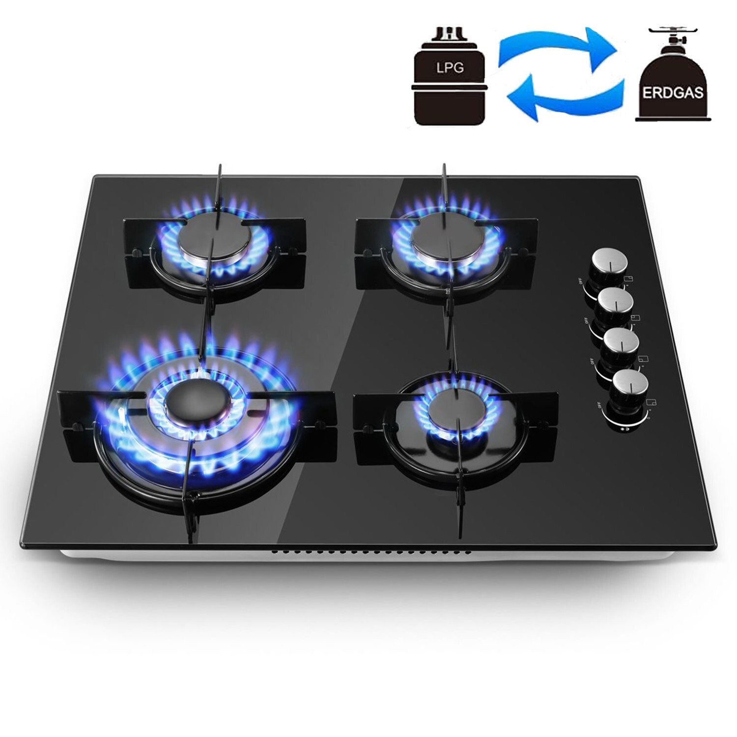 Cuisinière à gaz intégrée vitrocéramique 4 foyers à double alimentation gaz naturel et propane