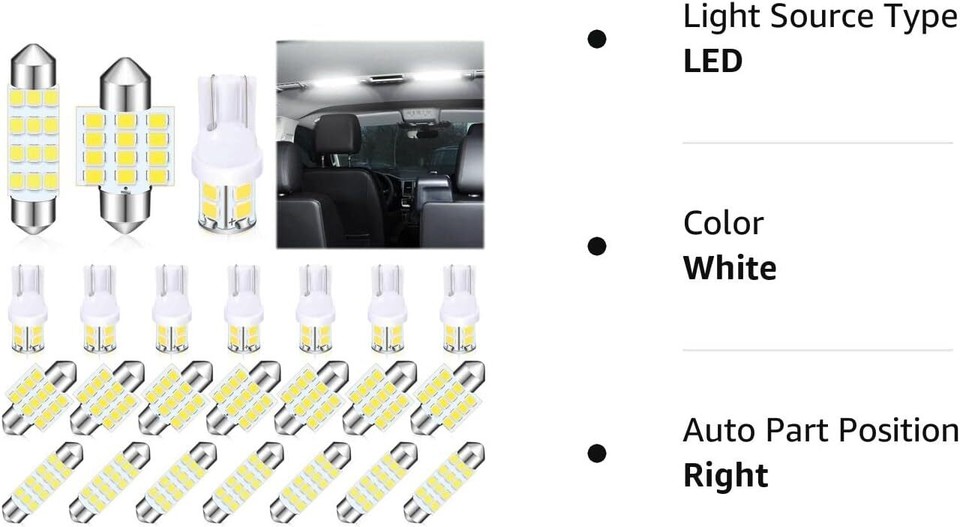 20 Piece LED Bulb Kit Dome Trunk License 20-Piece 6500K LED Interior Light Kit For Cars - Includes Dome, Map, Trunk & License Plate Bulbs Car & Truck License Plate Light Assemblies - Foto 10