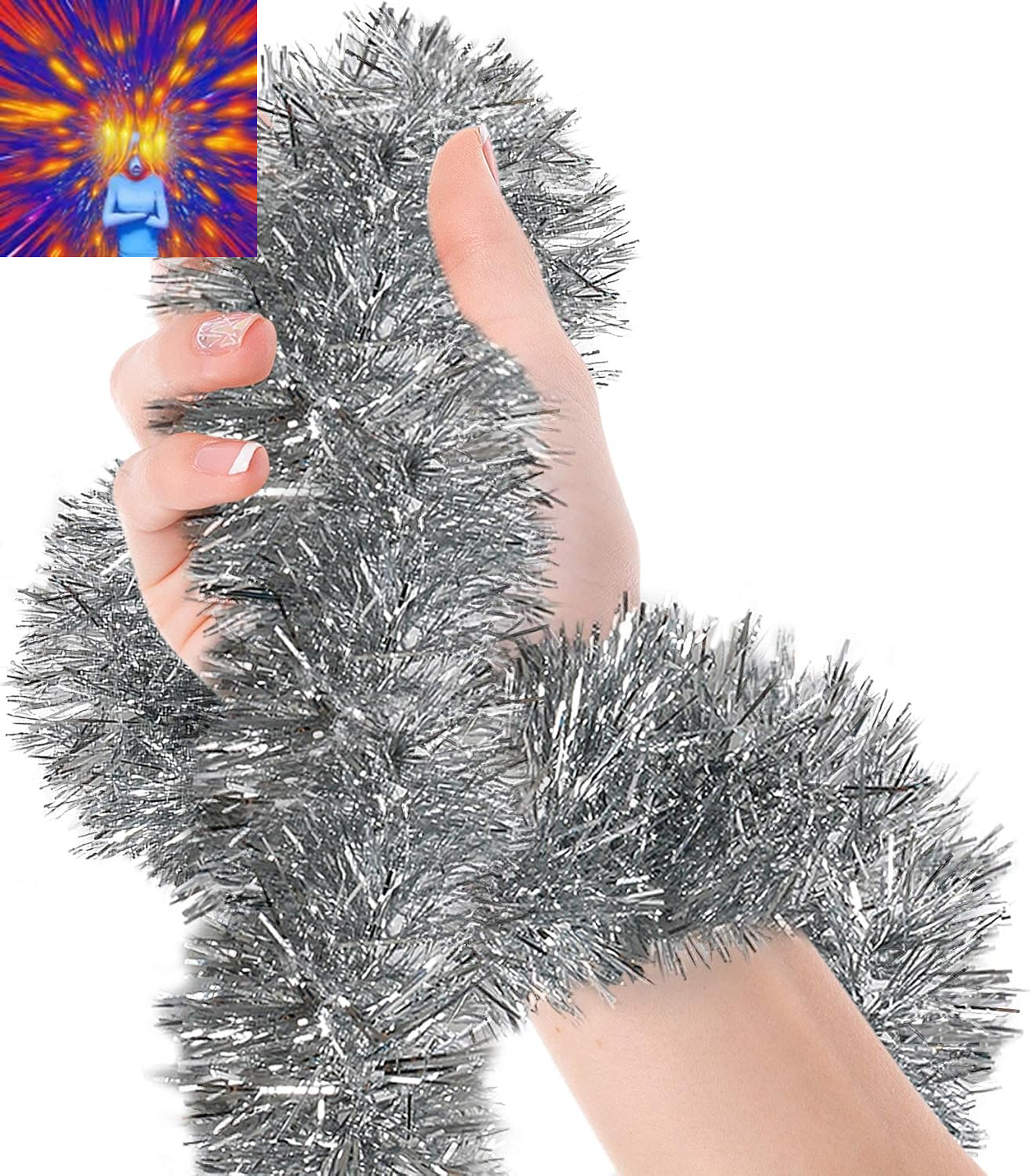 Christmas Tree Silver Tinsel Garland Metallic Streamers Celebrate a Holiday Happ