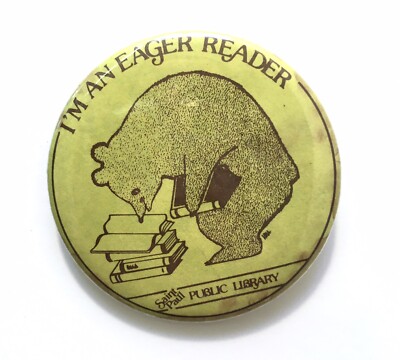 I'm an Eager Reader Saint Paul MN Public Library Button Pin 1.75'' Bear w/ Book