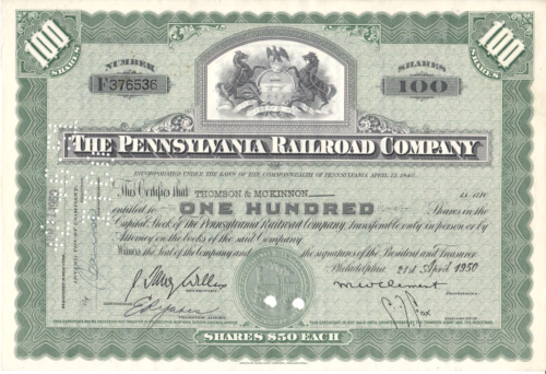 The Pennsylvania Railroad Company - 100 actions - 1950 - Inh. THOMSON & MCKINNON - Photo 1/2