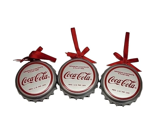 3 Vintage 90's  Coca-Cola Santa Claus Bottle Top Christmas  Ornament Bottle Cap