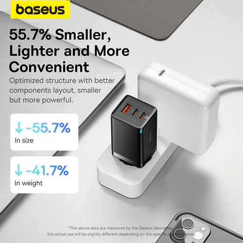 Baseus 65W GaNPro Szybka ładowarka QC4.0 AFC Adapter ładowania + kabel ładujący USB C 100W - Zdjęcie 3 z 15