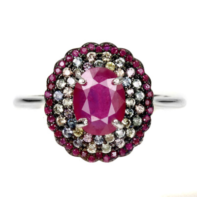 925 Anello Argento Sterling Rubino Myanmar Zaffiro Gemma Gioielli