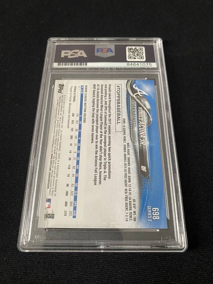 RONALD ACUNA JR RC autógrafo assinado 2018 Topps ASG conjunto 698 PSA gema estado perfeito 10 automático - Imagem 2 de 2