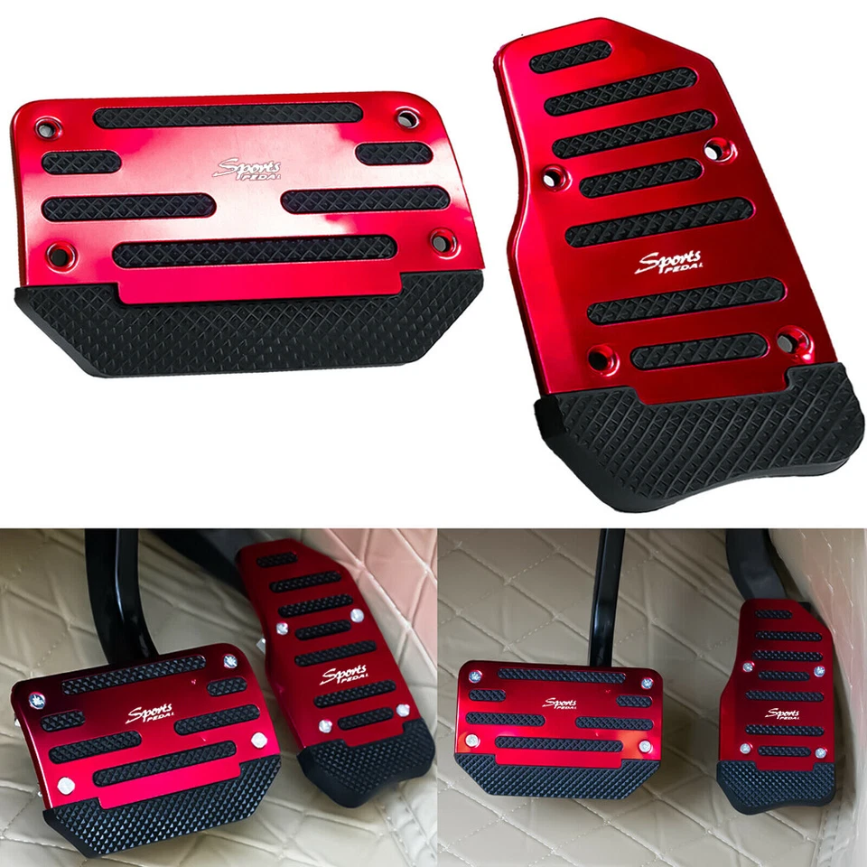 2x Red Non Slip Automatic Pedal Brake Foot Treadle Cover For Car Accessories - Image 3 of 4