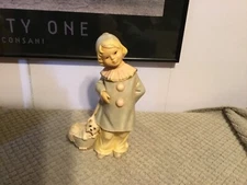 Byron Molds Vintage Ceramic Harlequin Clown Figurine With Dog In Mop Bucket 1980