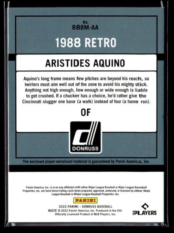 2022 Donruss #R88M-AA Aristides Aquino Retro 1988 Materials Near Mint - Image 2 of 2