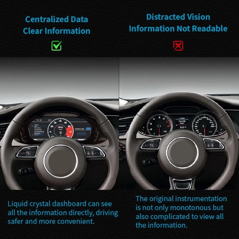 12.3" Digital LCD Instrument Dash Speedometer Cluster For AUDI A4 2008-2016 - Image 3 of 4