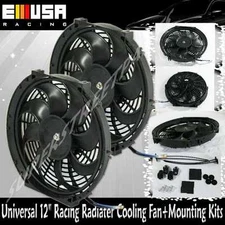 Dual 12" Racing Radiator Cooling Fan High Efficiency Slim Pull/Push Mounting Kit