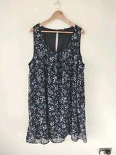 Yours ladies Knee Dress 26 28 Navy Blue White sleeveless Casual Floral Summer