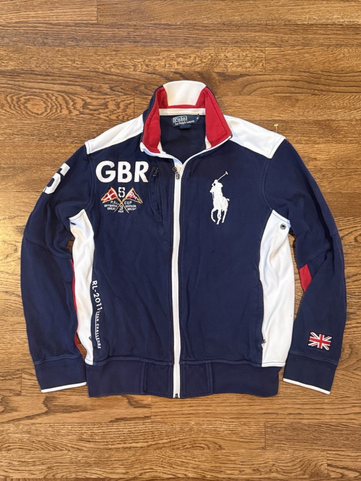 Polo Ralph Lauren GBR RL-2011 Sailing Full Zip Jacket Navy Red White Size M