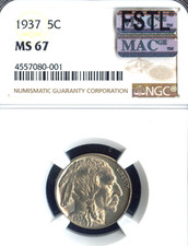 1937 BUFFALO NICKEL NGC MS67 MAC FSTL & SPOTLESS OR 1ST STRIKE *