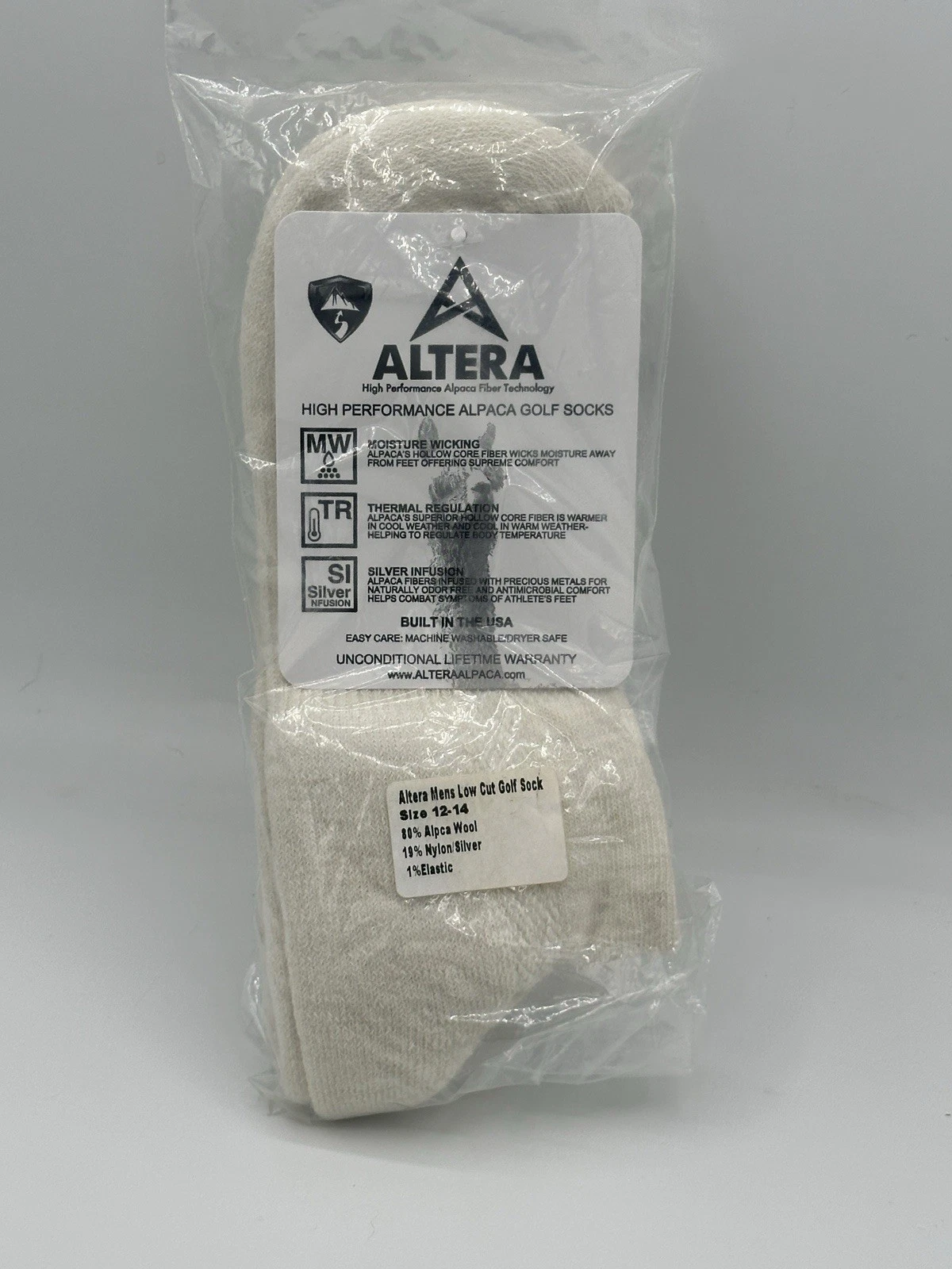 Altera Alpaca Men’s Low Cut Golf Sock Size 12-14 Color White Free Shipping Wool