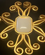 Givenchy Vintage Gold-Tone Brooch Featuring Opal Colored Stone Singed 3 1/2 In