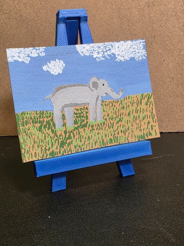 ACEO original painting, elephant, landscape, juvenile, Wyld Dog Art 