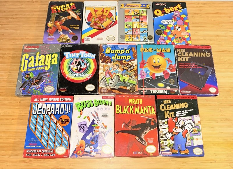 Lot of 13 Vintage NES Nintendo Games, Rygar, Tiny Toons, Galaga, Pacman & More.
