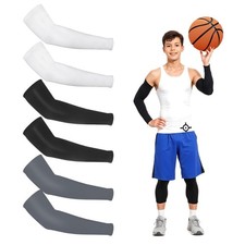 3 Pairs Arm Sleeves for Kids Youth 3/4 sleeve, Black/White/Grey