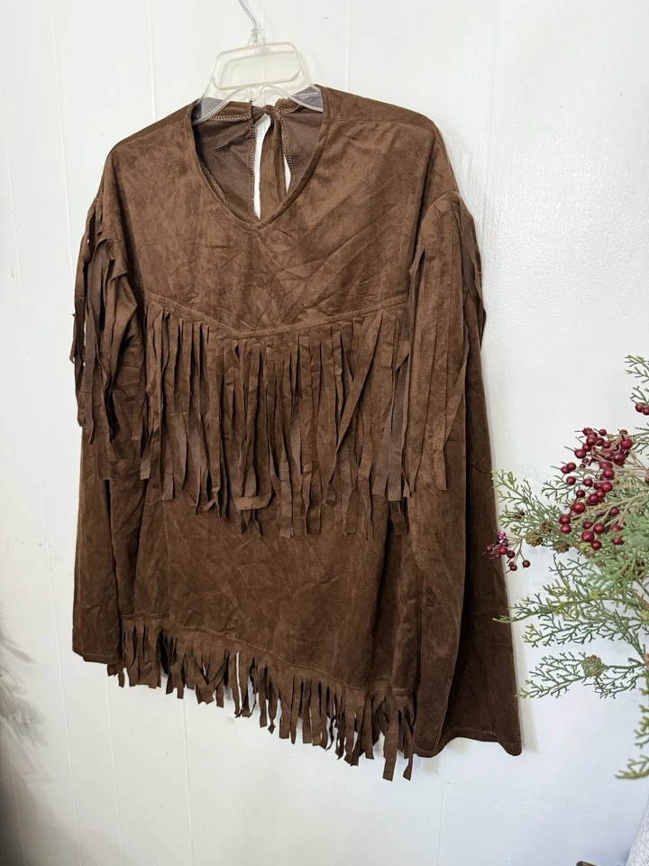 Forum Novedades Marrón Flecos Manga Larga Top Disfraz Imitación Gamuza S M L XL Foto 3 de 4