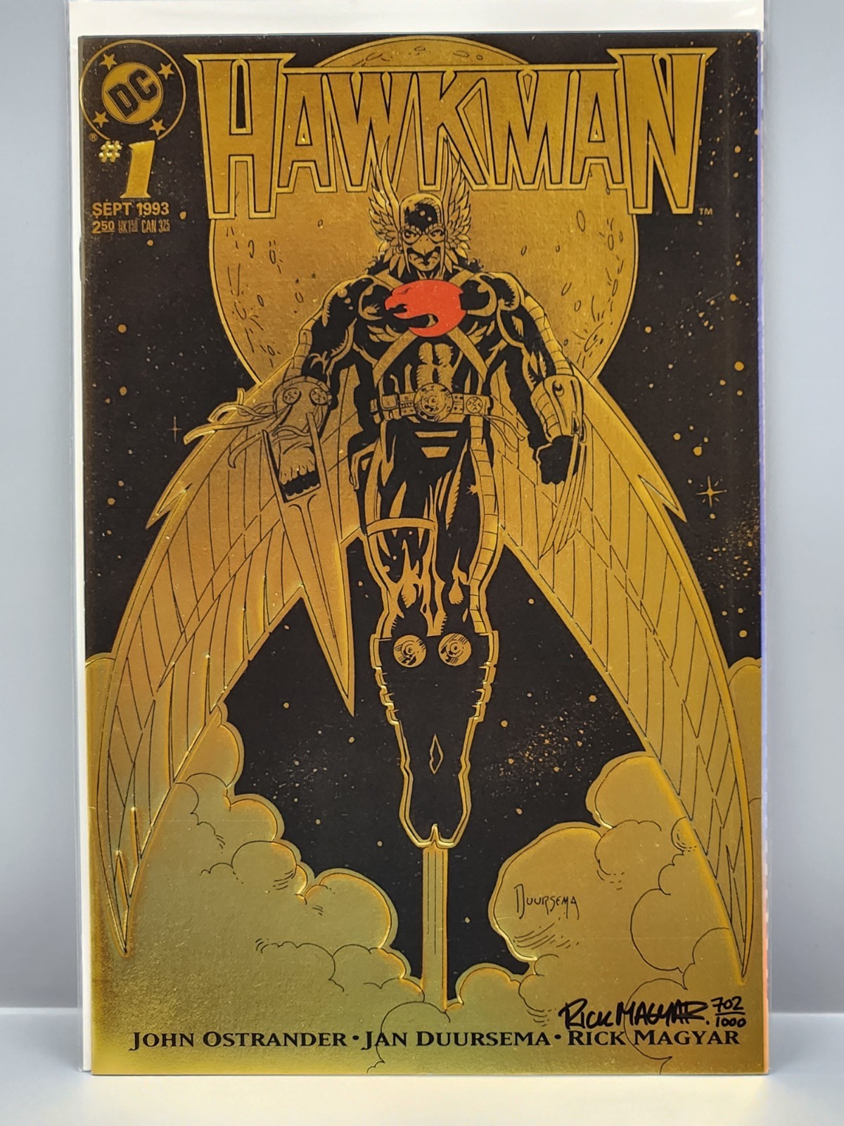Hawkman #1 Gold Foil Signed Rick Magyar W COA 702/1000 DC 1993/Free Shipping 