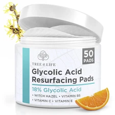 18% Glycolic Acid Pads for Face (50 Pads) - Exfoliating Pad for Face with Witch