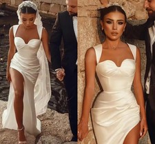 Modern Simple Satin Mermaid Wedding Dress Sexy High Split Spahgetti Straps Boho
