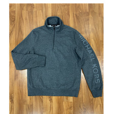 Michael Kors Men's Gray 1/4 Zip Mock Neck Logo Pullover Sweatshirt XL