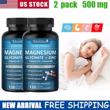 Magnesium Glycinate 500mg-120 Capsules For Sleep,Stress Relief Support Bone