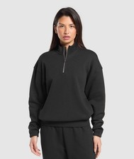 GYMSHARK Rest Day Sweats 2.0 1/4 Zip Pullover in Black - Size Small
