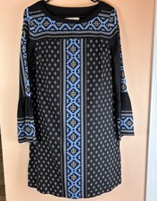 NWT Loft Women’s Black Blue Mosaic Bell Sleeve Shift Dress Size Medium