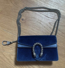 GUCCI Damen Schultertasche Blau Samt/Leder Ke...