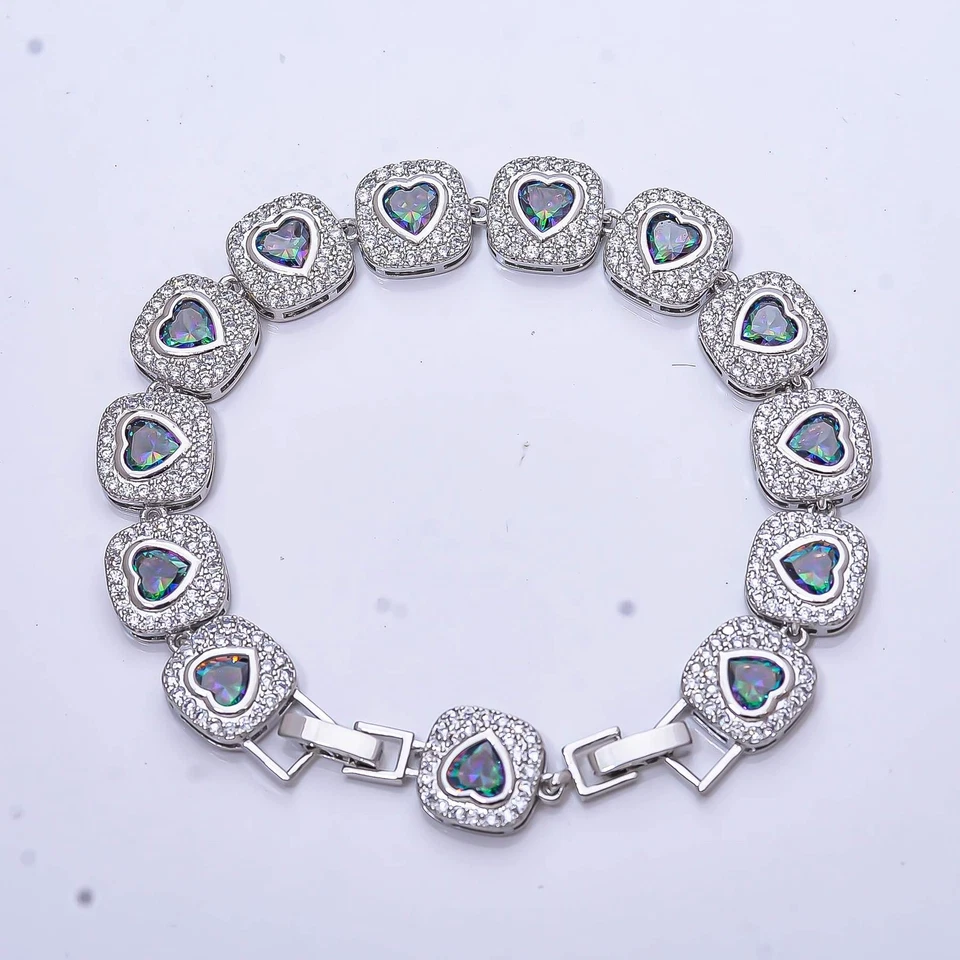 Brazalete Tenis Topacio Fuego Místico Arco Iris Azul y Plata Esterlina Cz925 7.99" B19 Foto 3 de 4