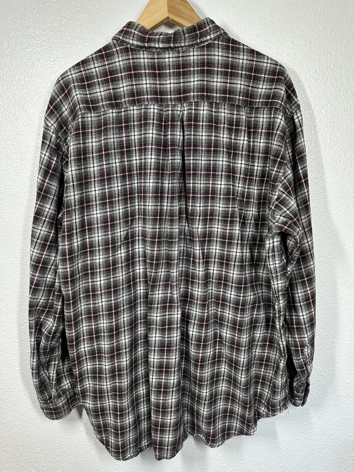 Great Northwest Shirt Mens 2XLT Gray Burgundy Plaid Flannel Button Down Pocket - Image 2 of 4