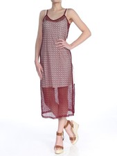 MINKPINK Womens Burgundy Fishnet Midi Spaghetti Strap V Neck Tea Length Dress S