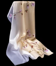 100% Silk mulberry Scarf Women shawl Wrap neckerchief floral yellow gray HD1-7
