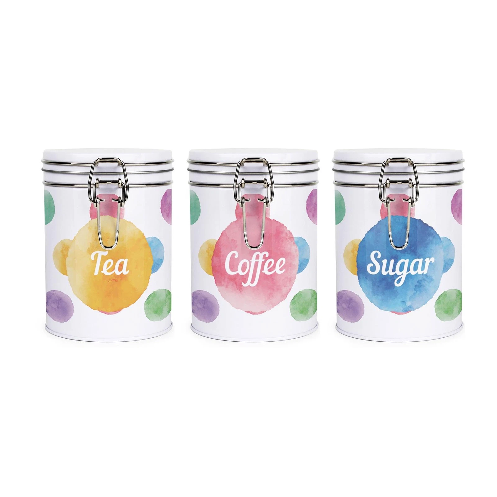 Polka Dot Tea Coffee & Sugar Canister Set - Multicoloured Metal Storage Gift
Opens in a new window o