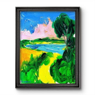 Aleph Original Art River 14x11 Abstract Expressionist Landscape Painting Canvas