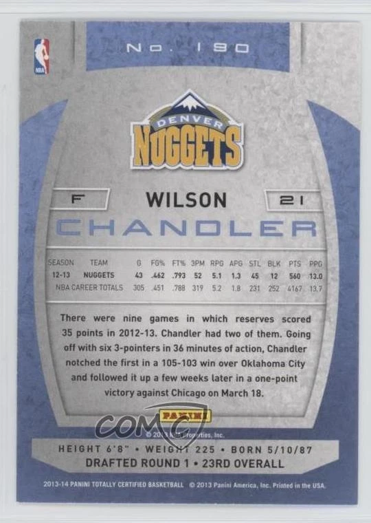 2013-14 Totally Certified Wilson Chandler #190 - Image 2 of 2